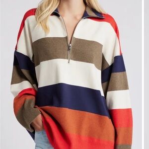 FREE PEOPLE COASTAL STRIPE PULLOVER SWEATER SWEATSHIRT ZIP COLORBLOCK URBAN NWT
